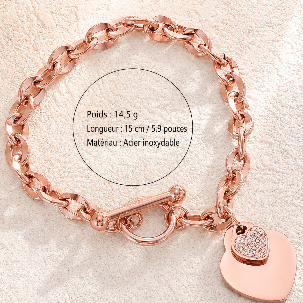 Bracelet Chaîne de Cuba et Cœurs