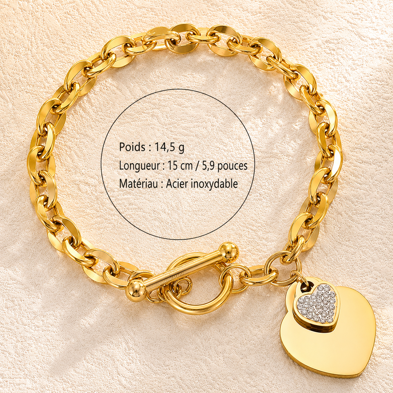 Bracelet Chaîne de Cuba et Cœurs