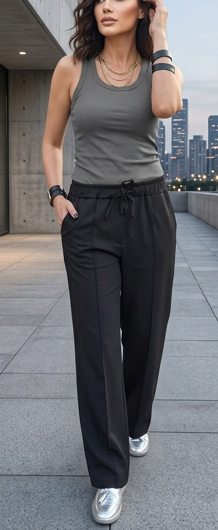 Pantalon Élan noir coupe large fluide