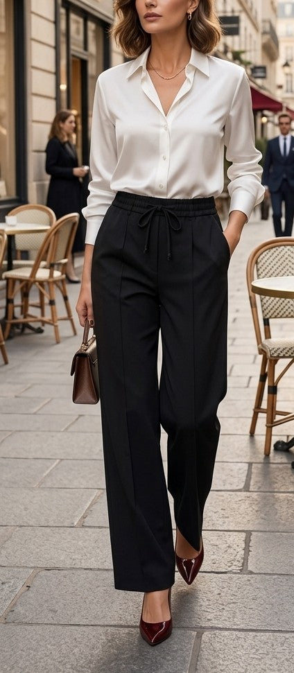 Pantalon Élan noir coupe large fluide