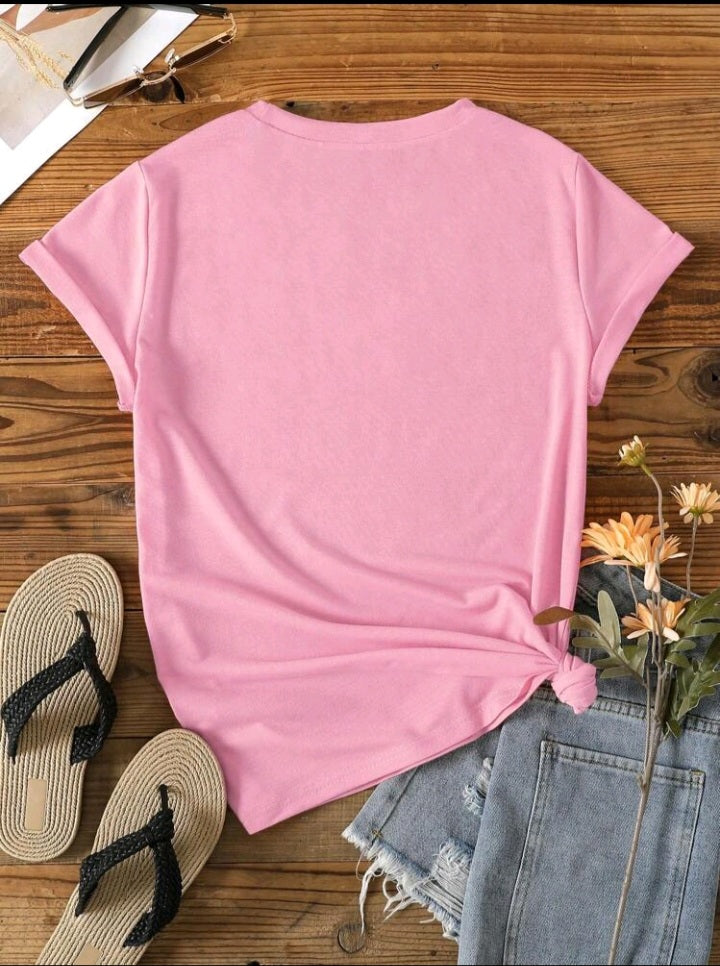 T-shirt femme rose coeur dore