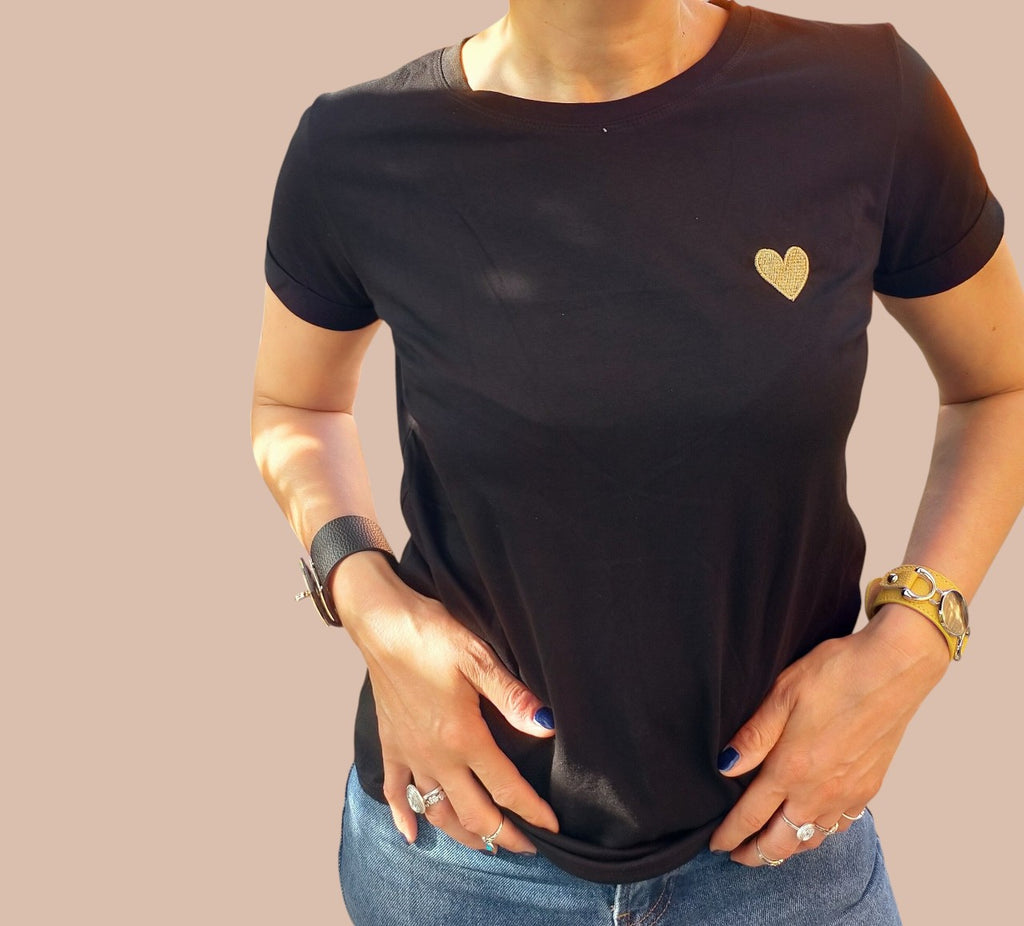 T-Shirt Rose Cœur Doré