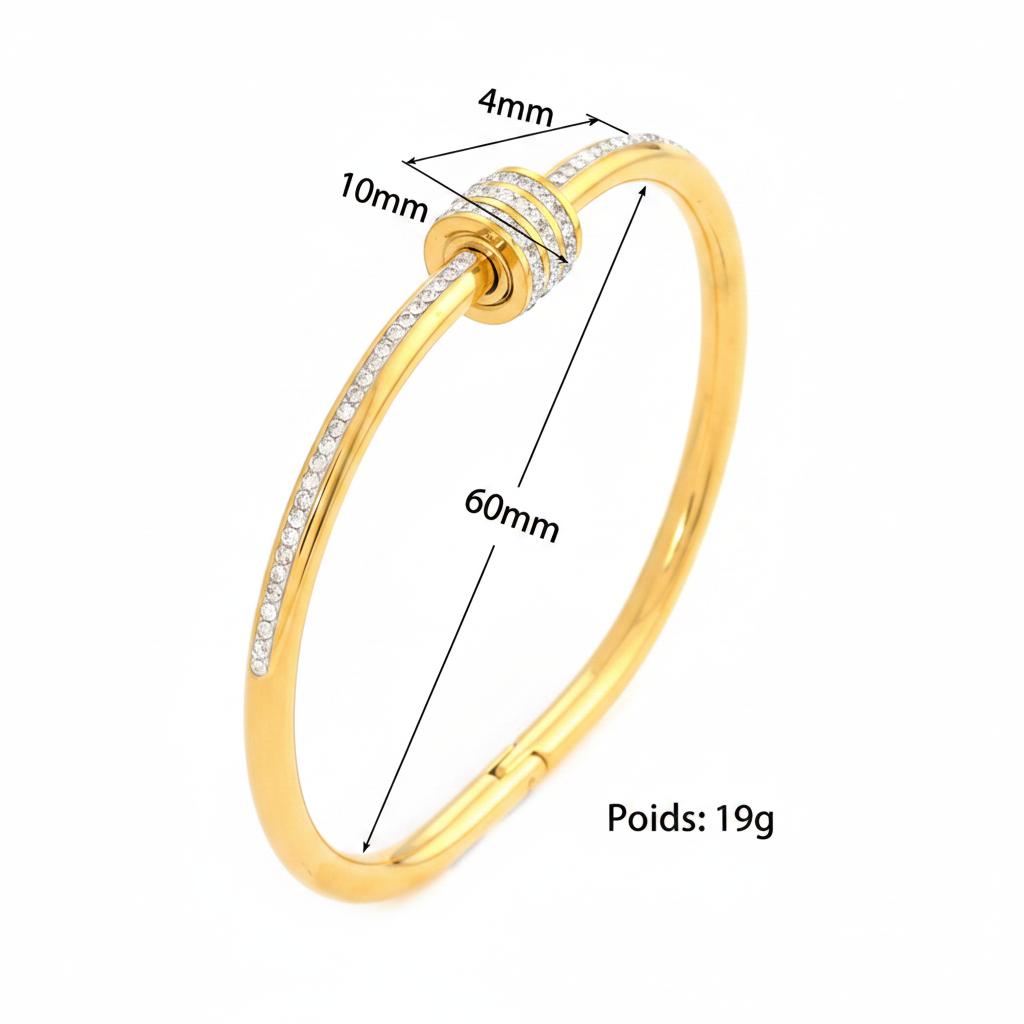 Bracelet Jonc Doré Strass Taille Fine