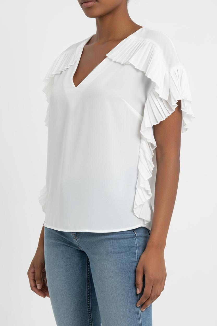 Blouse Femme Manches Volantées Col V