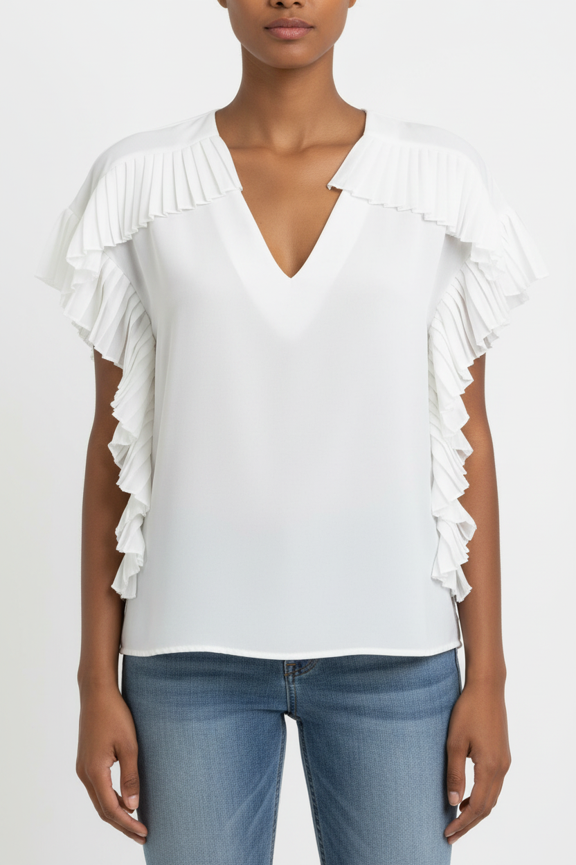 Blouse Femme Manches Volantées Col V