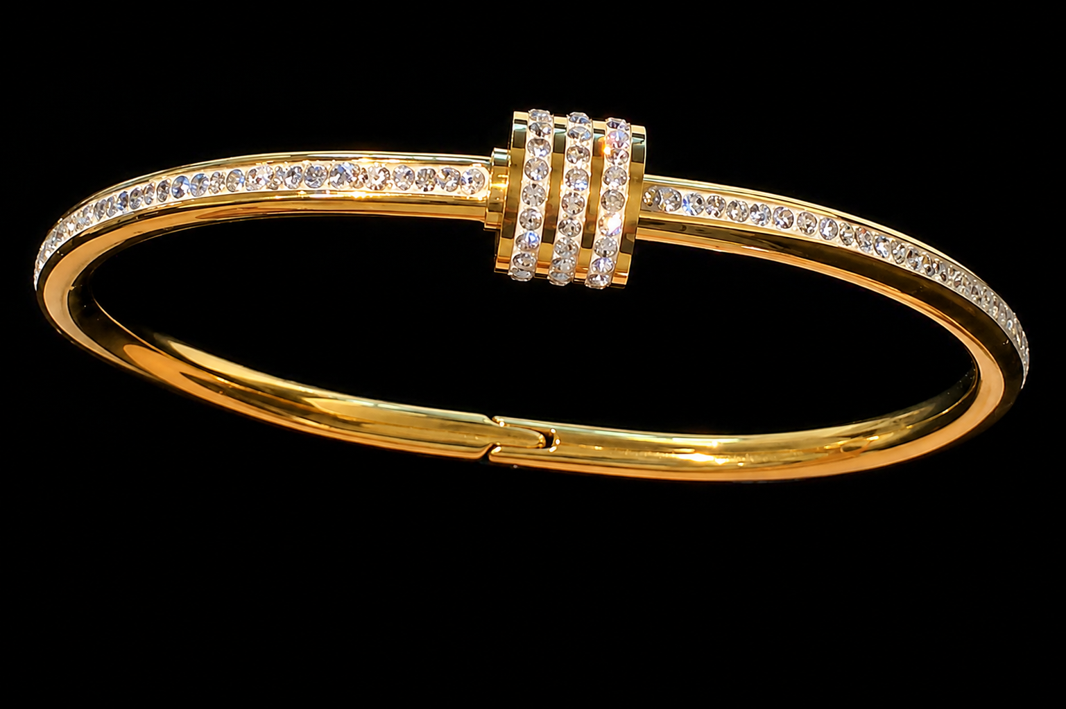 Bracelet Jonc Doré Strass Taille Fine