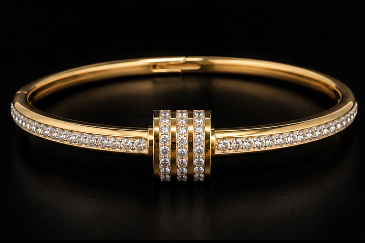 Bracelet Jonc Doré Strass Taille Fine