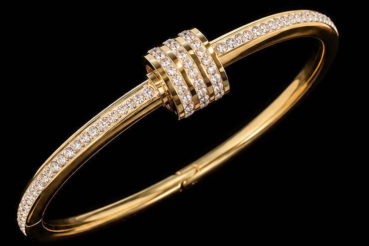 Bracelet Jonc Doré Strass Taille Fine