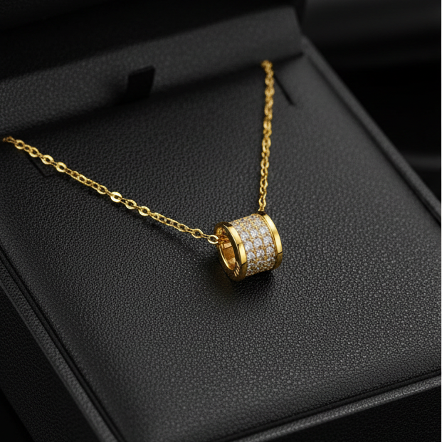 Collier Pendentif Cylindre & Zirconium