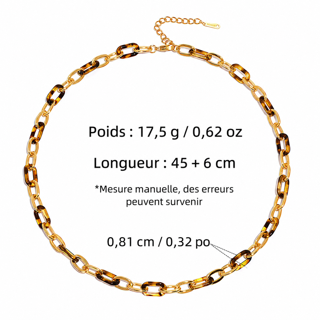 Collier femme 18k or plaque acier inoxydable imprime leopard