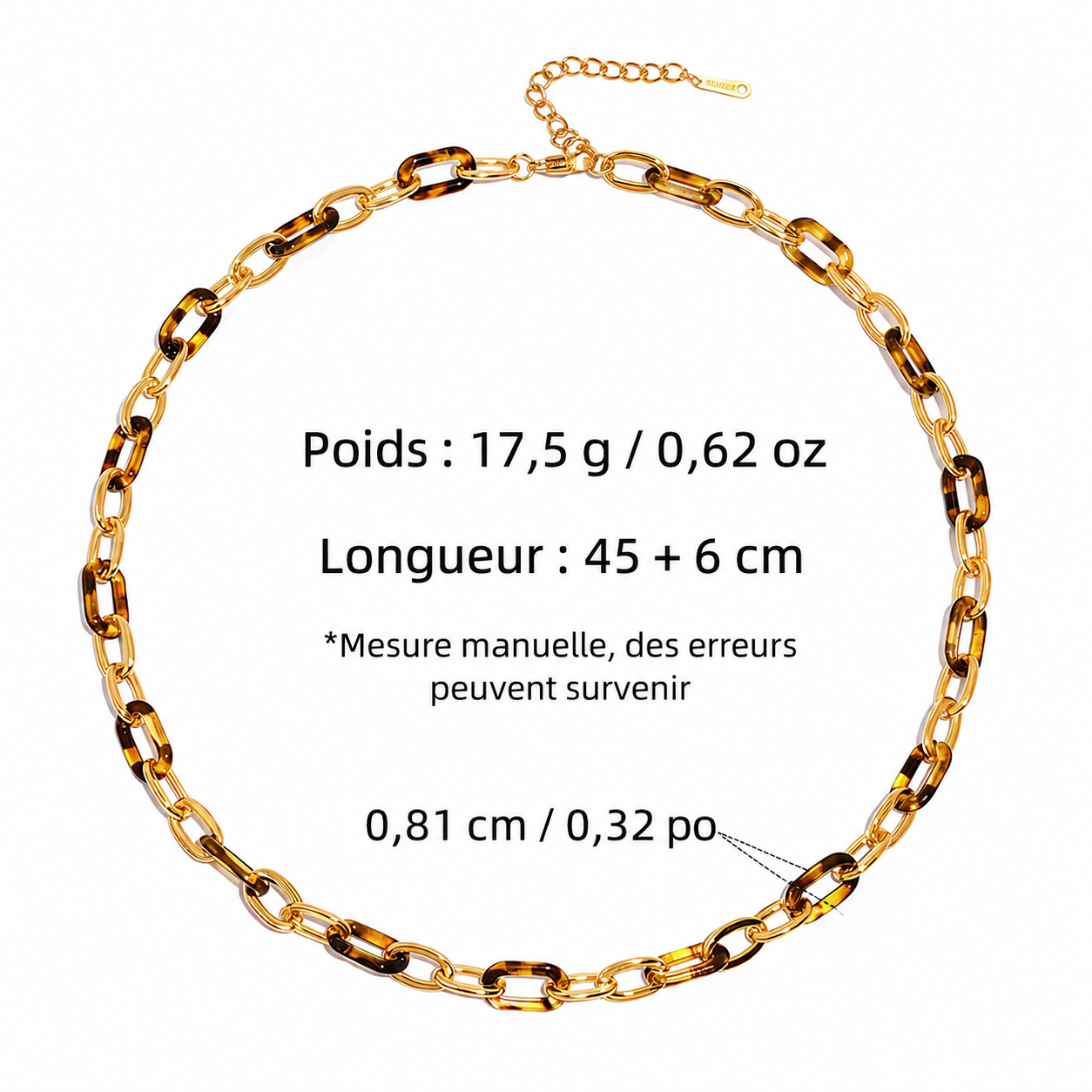 Collier femme 18k or plaque acier inoxydable imprime leopard