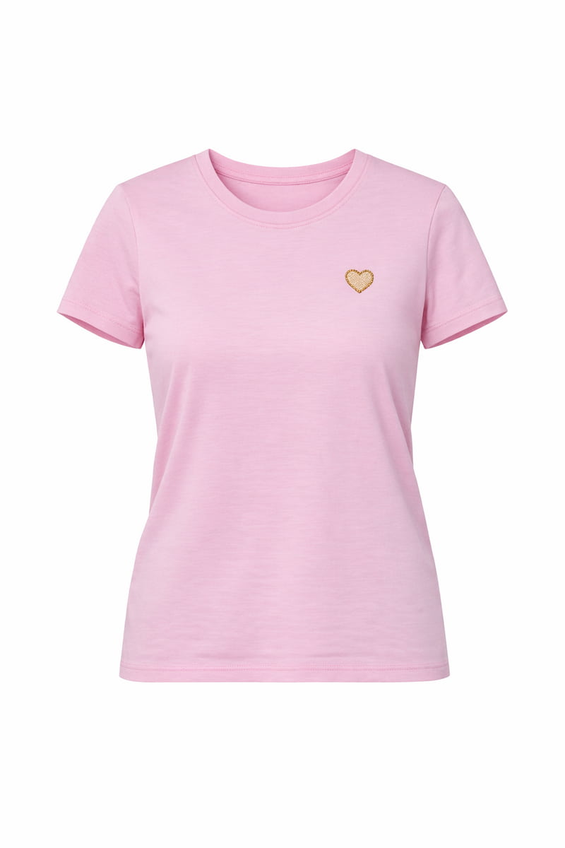 T-shirt femme rose coeur dore